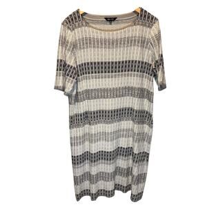 Misook Gray, Black & White Stripe Textured Knit Short Sleeve Dress - size XL